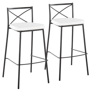 English Elm Modern Charlotte 30" Barstool Set of 2 — White Faux Leather, X-Back Contemporary Glam with Black Metal Frame B202P222255