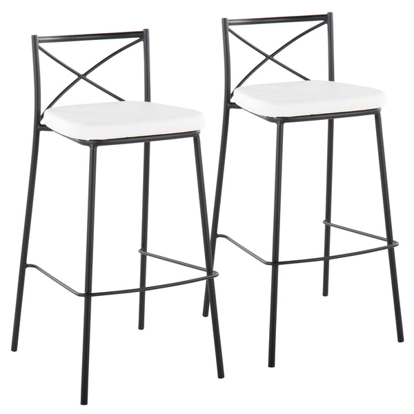 English Elm Modern Charlotte 30" Barstool Set of 2 — White Faux Leather, X-Back Contemporary Glam with Black Metal Frame B202P222255