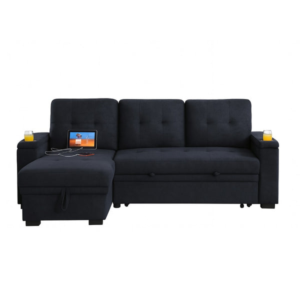 English Elm Woven Reversible Sleeper Sectional Sofa With Storage Chaise & Usb Ports For Modern Living Rooms B016S00041-GIGA