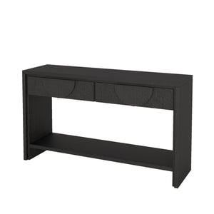 English Elm Farmhouse Distressed Console Table 55" Rustic Solid Wood Sofa Table with Carved Drawers & Shelf Black T3833P366463