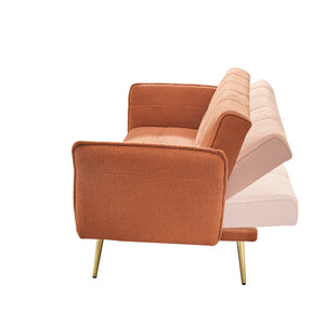 English Elm 70-inch Teddy Fleece Sofabed Convertible Futon with Adjustable Arms & Backrest, Plush Studio Bed Lounge Orange W2290P257421