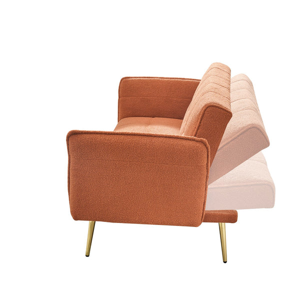 English Elm 70-inch Teddy Fleece Sofabed Convertible Futon with Adjustable Arms & Backrest, Plush Studio Bed Lounge Orange W2290P257421