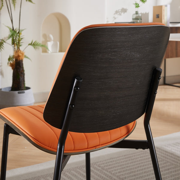 English Elm A&A Mid Century Dining Chair Set of 2 with Curved Ergonomic Walnut Back Upholstered Seat and Metal Legs W1143P191788 W1143P191788