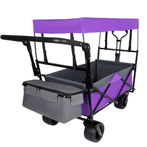 English Elm With Canopy and Steel Frame Collapsible Wagon All-terrain Heavy Duty Outdoor Cart Purple W2932P326775