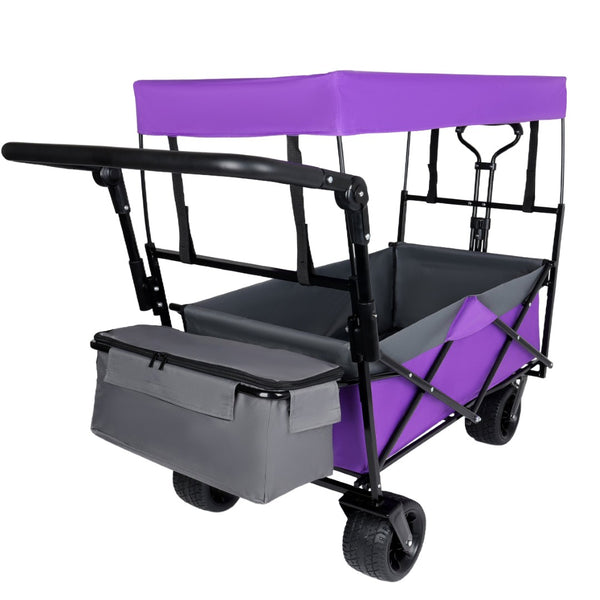 English Elm With Canopy and Steel Frame Collapsible Wagon All-terrain Heavy Duty Outdoor Cart Purple W2932P326775