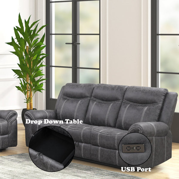 English Elm Zubaida Dark Gray Microfiber Power Motion Sofa w/USB Cup Holders & Drop-Down Table, Pocket Coil Recliner B2726P283311