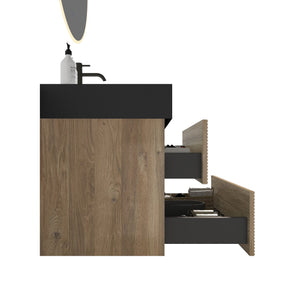 English Elm 30' Mid-Century Wall-Mounted Vanity with Oak-Tone Walnut Finish, Extra Storage & Soft-Close Drawers Oak W1865S00165