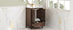 English Elm Christopher Knight Home® - 24 24-Inch Bathroom Vanity with Ceramic Sink, Textured Panels, Soft-Close Drawer & Large Storage Brown N817P339017B