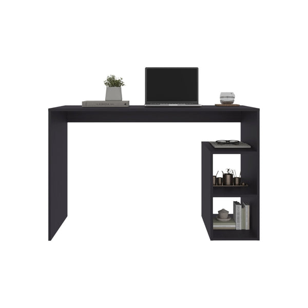 English Elm Solid Freestanding Writing Desk with Three Open Shelves for Modern Home Office Study Black B200P462882