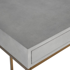 Sunpan Jiro Desk - Stylish Grey Shagreen with Antique Brass Hardware, Elegant Design & Ample Storage Space