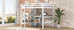 English Elm Full Size Loft Bed With Under-Bed Desk & Multifunction Shelves - Space-Saving White Design For Teens N7090005004K