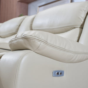 English Elm L Leather Power Reclining Sectional Sofa with USB Ports, Storage Console, Breathable Seating for 5 Cream W791S00016