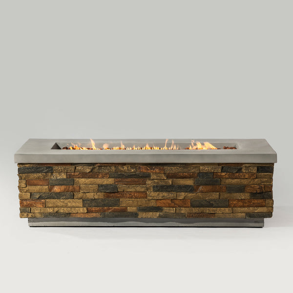 English Elm 60" Propane Gas Fire Pit Table 2-Pieces 60000 BTU Rectangular Concrete Sandstone with Cover & Lava Rocks W853S00007