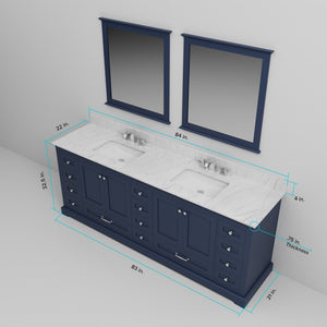 English Elm Navy 84" Double Bath Vanity with White Quartz Top, Soft-Close Drawers, 14-Drawer Storage, Mirrors B2731S00827