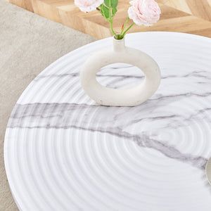 English Elm 31.5 Inch Round Dining Table Dark Grain Mdf Top Metal Base for Small Spaces White+Gold W1151P235231