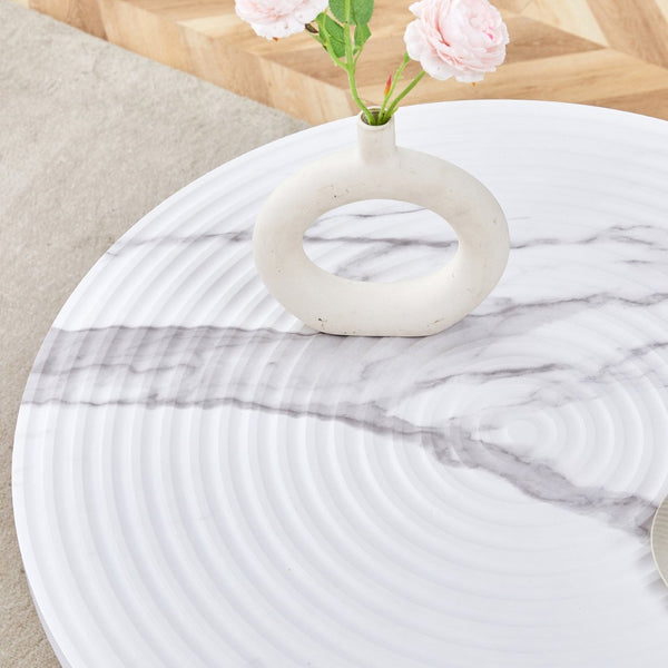 English Elm 31.5 Inch Round Dining Table Dark Grain Mdf Top Metal Base for Small Spaces White+Gold W1151P235231