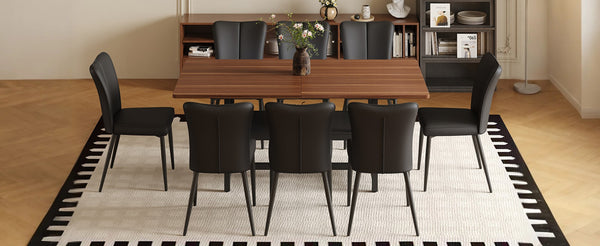 English Elm Table Set: Modern Walnut Grain Dining Table With 8 Black Pu Chairs For Stylish Comfort & Storage W1151S04287-GIGA