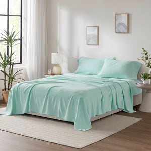 English Elm 4 Pcs Queen Sheet Set - Ultra-Plush Microfleece In Calming Aqua For Cozy Year-Round Comfort B035P319755