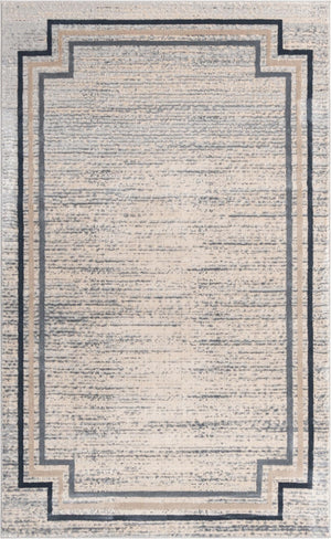 Unique Loom Oasis Fountain Machine Made Border Rug Gray, Ivory/Beige/Navy Blue 5' 0" x 8' 0"