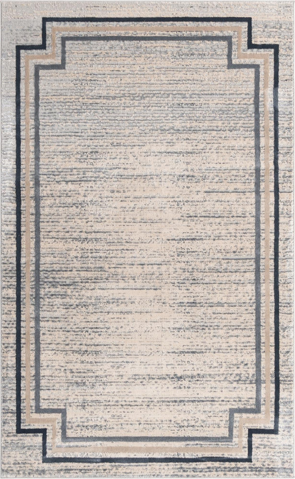 Unique Loom Oasis Fountain Machine Made Border Rug Gray, Ivory/Beige/Navy Blue 5' 0" x 8' 0"