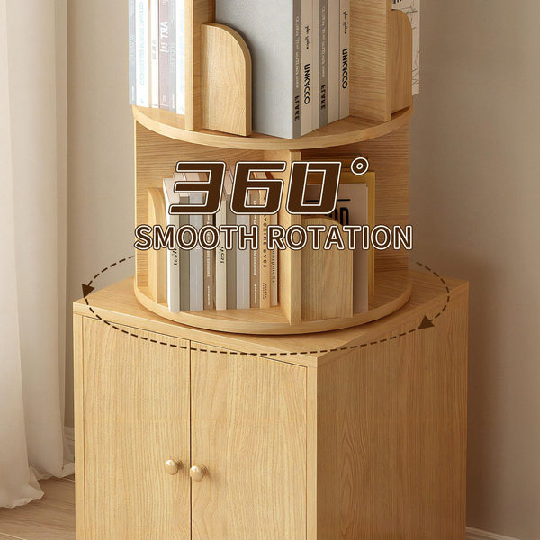 English Elm Rotating 5-Tier Corner Bookshelf with Drawer — 360° Rotating Narrow Wood Organizer for Small Spaces (NW) W2641P375499