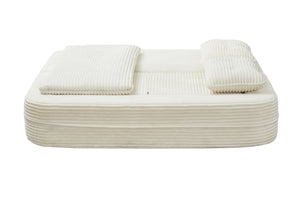 English Elm Multi Purpose Corduroy Sectional with Chaise Converts to King Floor Bed Deep Seat Beige W3219S00005