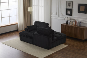 English Elm Double Corduroy Chaise Lounge Sofa Bed - Oversized Modular Sleeper, Deep Seat Comfort & Support Black W3723S00009