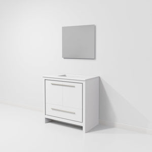 English Elm White White Bath Vanity 36 in. W x 20 in. D with Cultured Marble Top, Soft-Close Storage & 28 in. Mirror B2731S01488