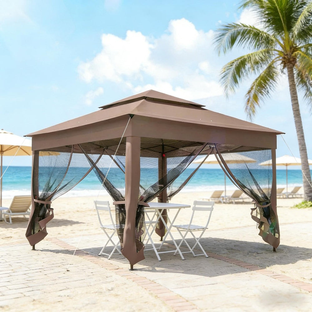 English Elm Handy Pop up Gazebo with Vented Dual Roof Mesh Walls Steel Frame Backyard Shelter T3971P486741
