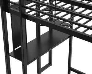 English Elm Loft Bed With Desk And Storage, Metal Twin Loft Frame For Kids Teens - Stylish Space Saver In Black W2904S00002