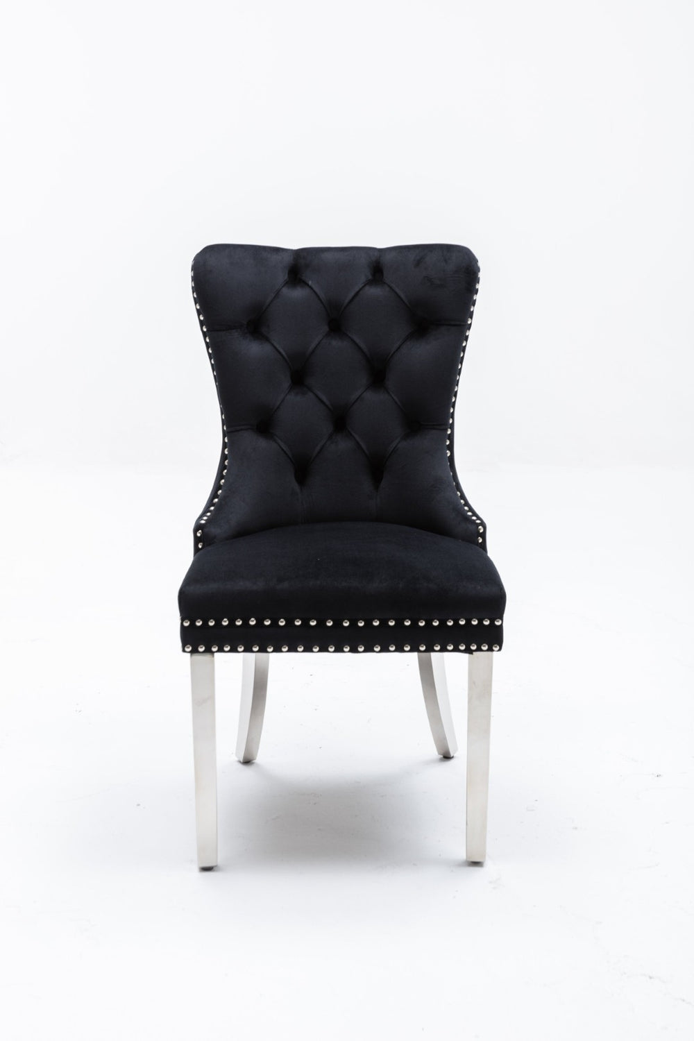 English Elm Hengming Tufted Wingback Velvet Dining Chairs Nailhead Trim Formal Set of 2 Black W212P465069