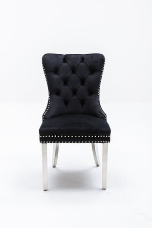 English Elm Hengming Tufted Wingback Velvet Dining Chairs Nailhead Trim Formal Set of 2 Black W212P465069