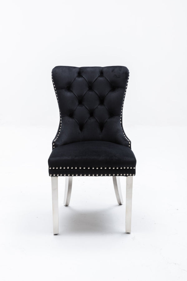 English Elm Hengming Tufted Wingback Velvet Dining Chairs Nailhead Trim Formal Set of 2 Black W212P465069