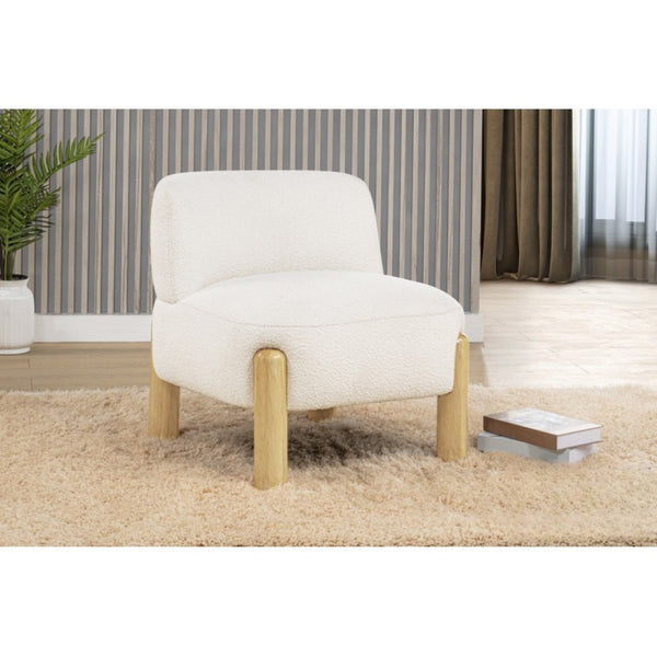 English Elm Glam Cream Burlap Accent Chair Plush Armless Seat with Warm Wooden Legs B011P423336