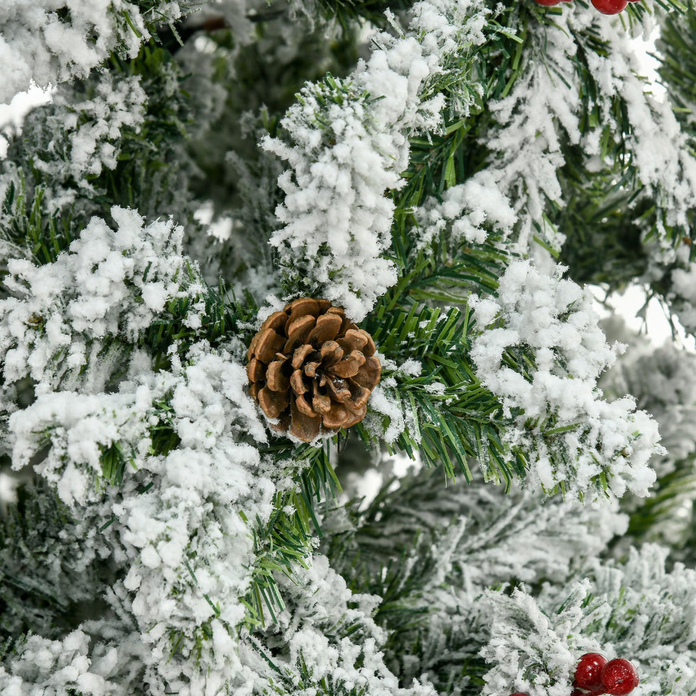 English Elm Homcom 9 Foot Snow Flocked Pencil Christmas Tree With Pine Cones & Berries For Compact Spaces W2225P229733