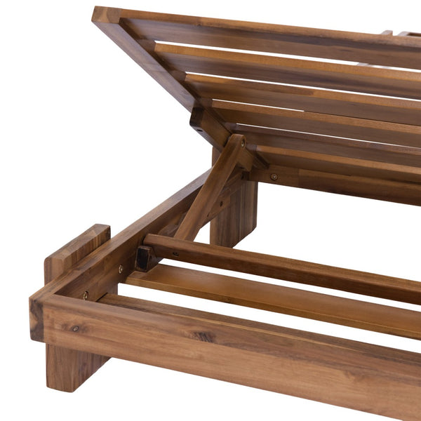 English Elm U_style Acacia Wood Outdoor Chaise Lounge with Retractable Tray and Padded Headrest Dark Gray WY000473AAE