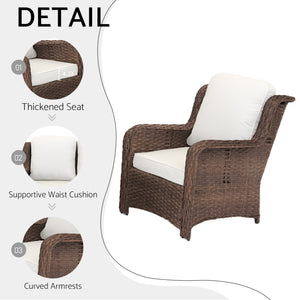 English Elm Patio Rattan Outdoor Sectional Set with 3-Seat Sofa, 2 Chairs & 2 Ottomans Cushioned Comfort Brown Grey,Off White W1710S00256