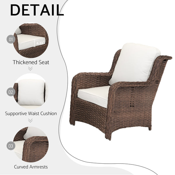 English Elm Patio Rattan Outdoor Sectional Set with 3-Seat Sofa, 2 Chairs & 2 Ottomans Cushioned Comfort Brown Grey,Off White W1710S00256