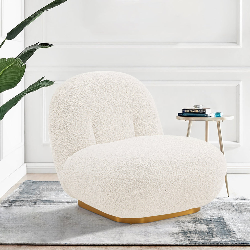English Elm Edina Boucle Lounge Chair White — Luxurious Bouclé, Brushed Gold Base, 440 lb Capacity, Ready-to-Use B365P397977