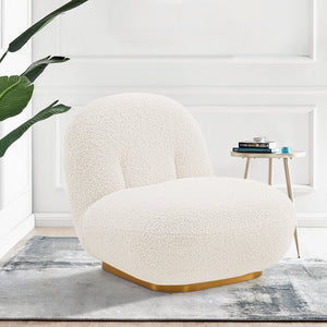 English Elm Edina Boucle Lounge Chair White — Luxurious Bouclé, Brushed Gold Base, 440 lb Capacity, Ready-to-Use B365P397977