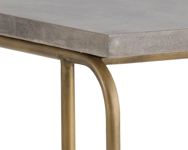 Sunpan Lucius End Table - Stylish C-Shaped Accent Table with Concrete Top & Antique Brass Base for Small Spaces