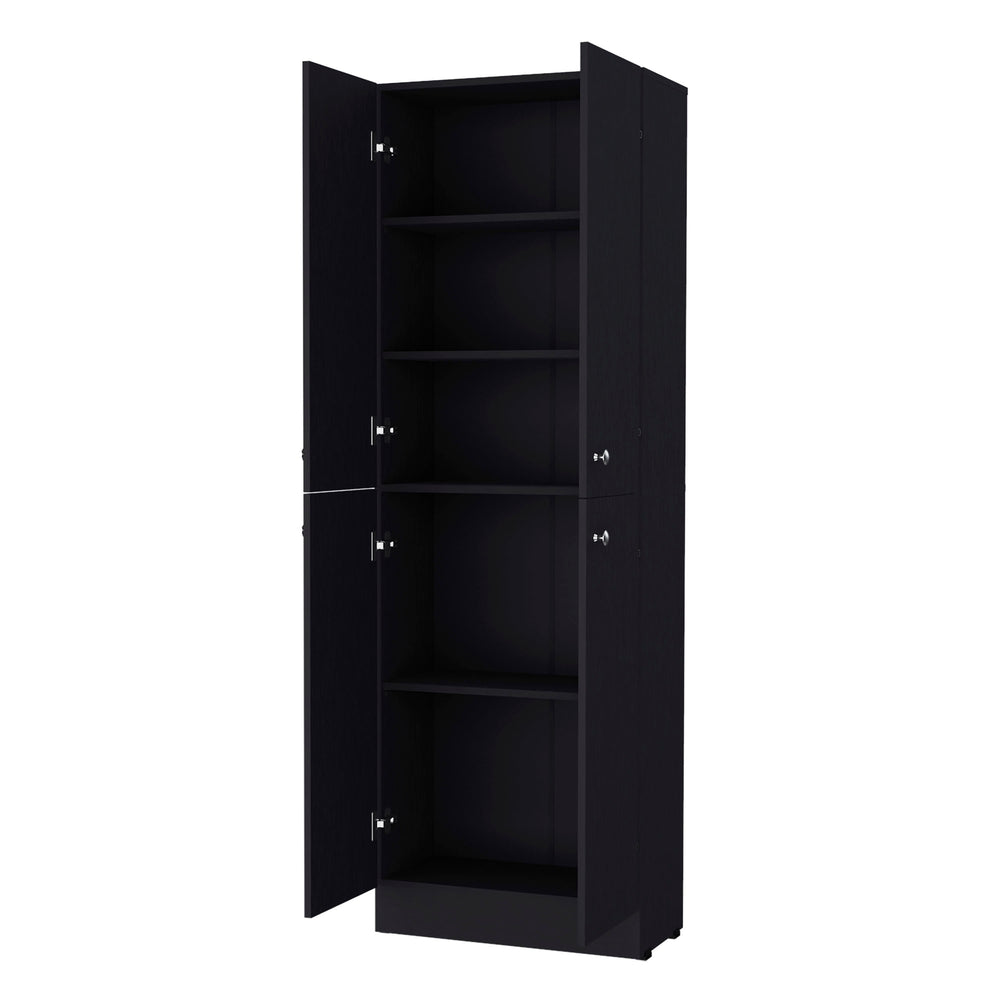 English Elm Cameron Pantry Cabinet for Modern Kitchens with 4 Doors, 5 Hidden Shelves, Elegant Space-Saving Design Black 42.92 L x 28.75 W x 5.12 H B128P189935