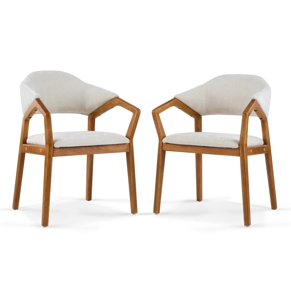 English Elm Indoor Chenille Upholstered Arm Dining Chairs Set of 2 with Bentwood Teak Frame N779P370761B