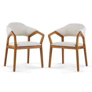 English Elm Indoor Chenille Upholstered Arm Dining Chairs Set of 2 with Bentwood Teak Frame N779P370761B