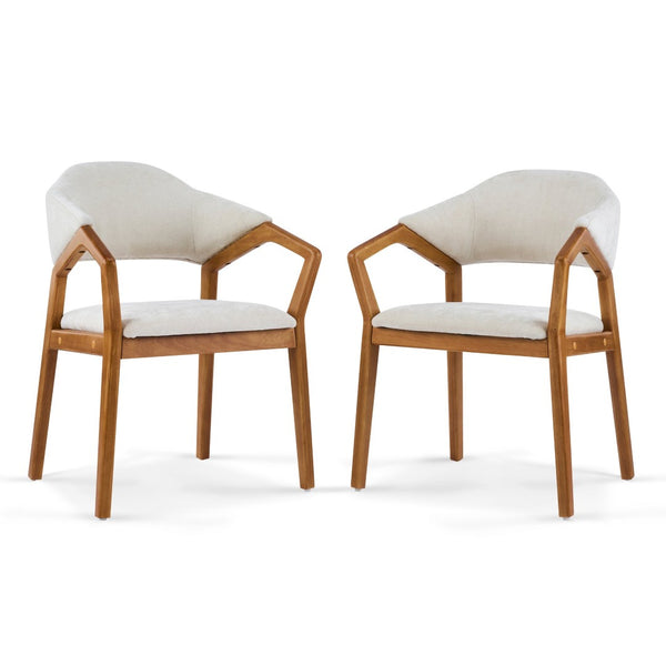 English Elm Indoor Chenille Upholstered Arm Dining Chairs Set of 2 with Bentwood Teak Frame N779P370761B
