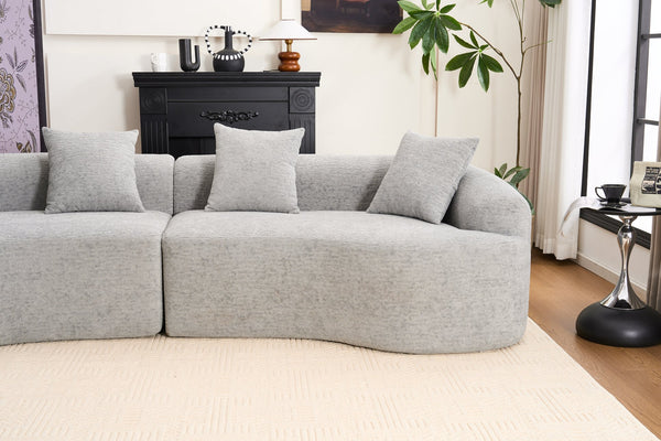 English Elm Curved Boneless Sofa modular 110" sectional with high-density foam & spring core, kid‑friendly curves, no assembly required for easy moving and cozy lounging Grey W2231S00007