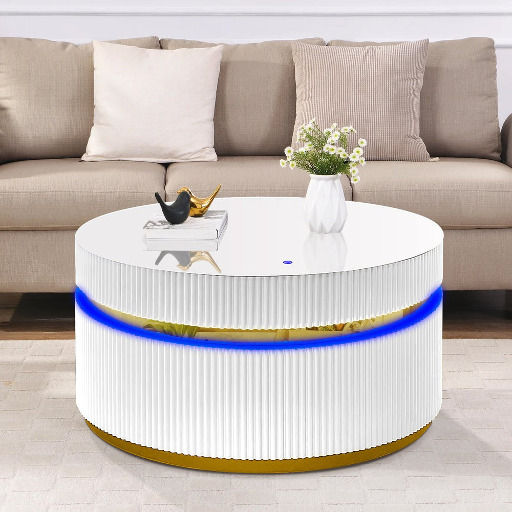 English Elm Tavita Round Glass Coffee Table 39" with Custom LED Ambient Lighting, Minimalist Modern Centerpiece B061P253484