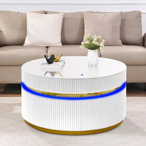 English Elm Tavita Round Glass Coffee Table 39" with Custom LED Ambient Lighting, Minimalist Modern Centerpiece B061P253484