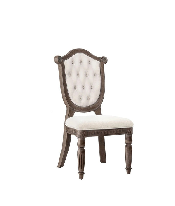 English Elm Rustic 2Pc Side Chair Set - Diamond Tufted Back, Fluted Legs, Weathered Oak & Beige For Dining Elegance B2741P406976-GIGA