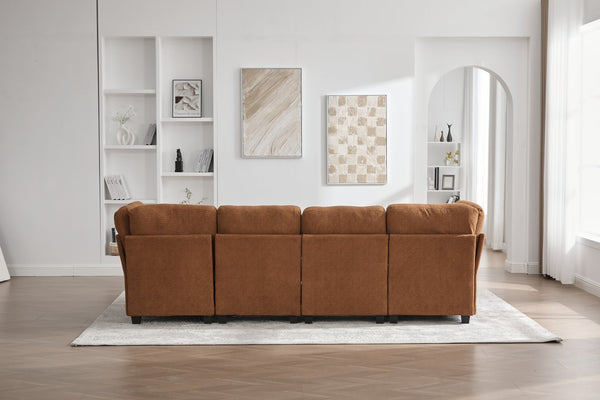 English Elm UNITED Modular 6-Seat Sectional Sofa with Removable Ottoman, Storage Compartments, Convertible Comfort Orange W1568S00246